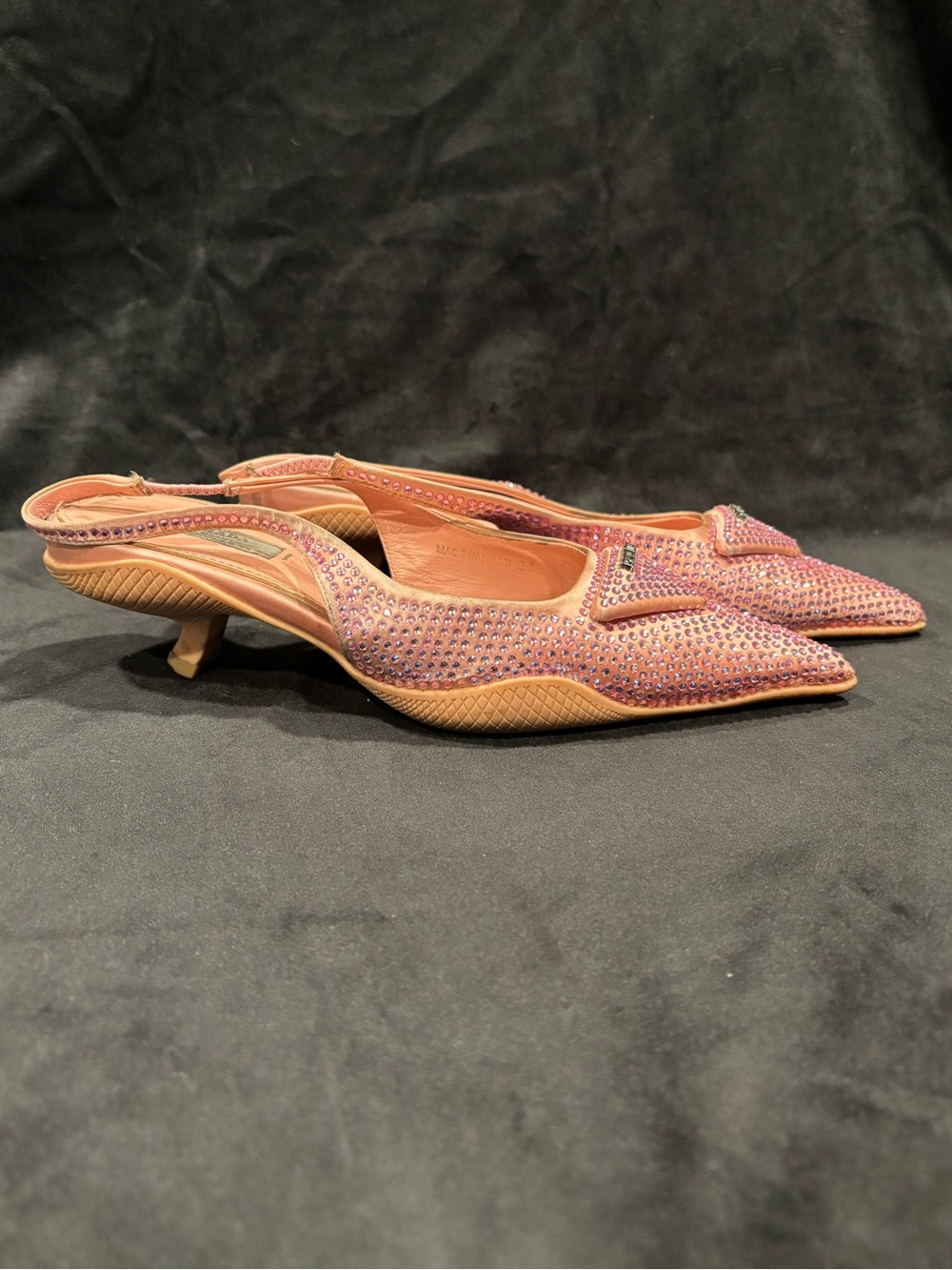 Prada Pink Crystal Embellished Slingback Kitten Heels - Picture 11 of 15